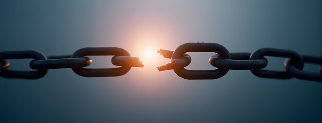Breaking chain in sunlight - symbol of freedom and resilience, break the stigma