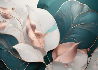 Luxury gold modern mural panel featuring floral art design.