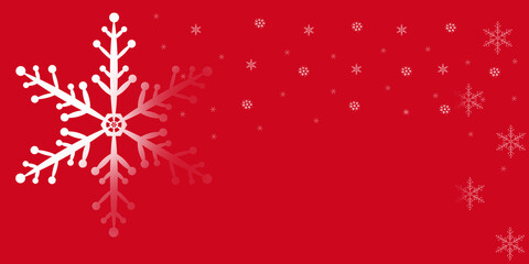 Wesołych Świąt i Szczęśliwego Nowego Roku, kartka z życzeniami. Zaproszenie, płatki śniegu na czerwonym tle. Ilustracja do projektu  © anettastar