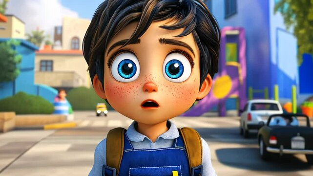 Cgi cartoon boy making a surprised expression