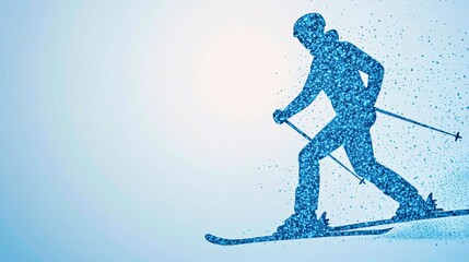 Naklejka premium Abstract skier silhouette made of snow particles, artistic representation, conceptual winter sports imagery