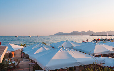 Canness seaside view over beach with umbrellas
