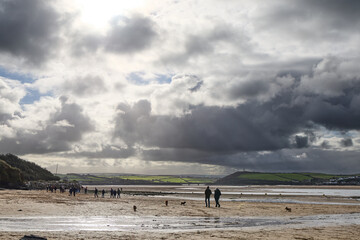 The Camel Estuary opposite Padstow at low tide with a dramatic sky.