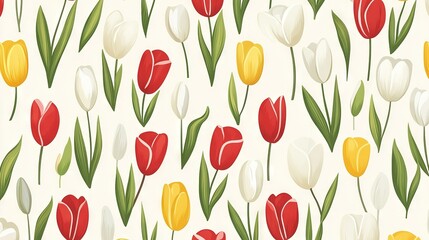 Obraz premium A field of white tulips with varied colors - red, yellow, and white