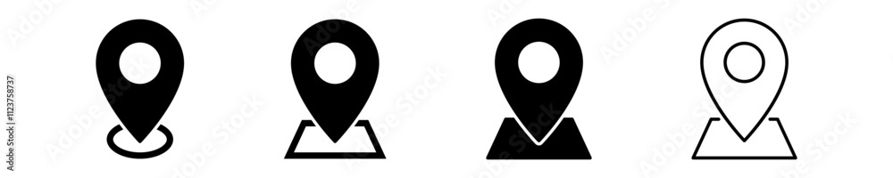 Poster location map pointer icon, place pin marker sign - red gps map pointers in flat style, destination symbols. location pin line icon, Navigation sign