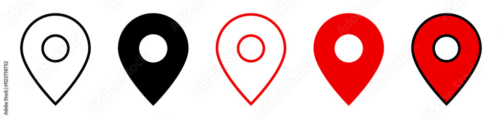 Poster location map pointer icon, place pin marker sign - red gps map pointers in flat style, destination symbols. location pin line icon, Navigation sign