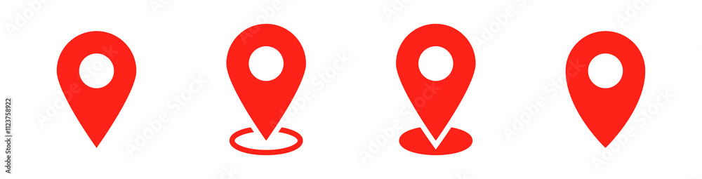 Poster location map pointer icon, place pin marker sign - red gps map pointers in flat style, destination symbols. location pin line icon, Navigation sign