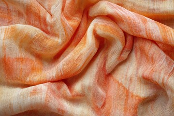 Abstract stripes of textile material fluctuate unevenly. Orange. 