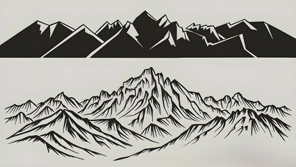 Fototapeta premium minimalist mountain silhouette in black, showcasing sharp peaks and serene landscapes, ideal for adventure designs, nature illustrations, and travel themes 