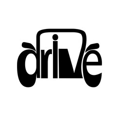 Drive logo. The word drive is made in the form of a car. Vector illustration in black isolated on a white background