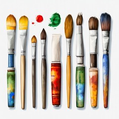 Fototapeta premium Assorted paintbrushes, paint, and tubes.