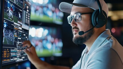 Engaging live broadcast of american football stats sports media studio digital interaction multiple platforms