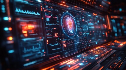 Fototapeta premium Futuristic digital interface displaying data and analytics.