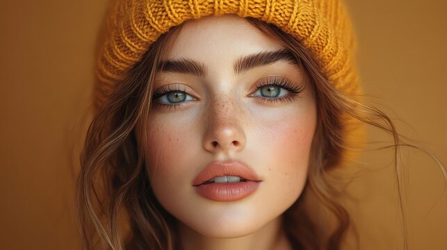 Photo portrait of nice woman preppy styler take selfie photo kissing lips dressed stylish preppy style isolated on brown background