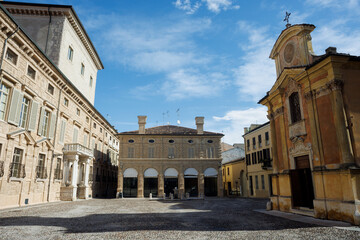 Fototapeta premium Piazza Matilde di Canossa in Mantua, featuring the historic church and palace