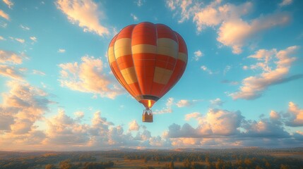 Fototapeta premium A colorful hot air balloon soaring above a scenic landscape.