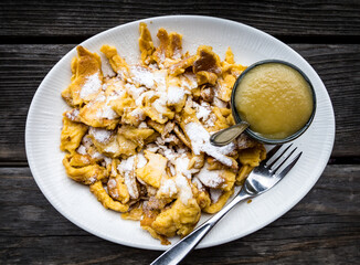 Kaiserschmarrn with apple sauce, a typical austrian dish