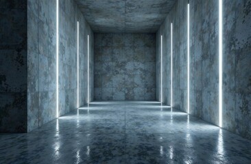 Fototapeta premium realistic concrete beautiful background with several glowing white lines vertical