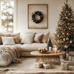Neutral and Elegant Christmas Living Room Decor