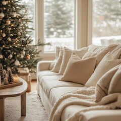 Neutral and Elegant Christmas Living Room Decor