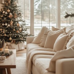Neutral and Elegant Christmas Living Room Decor