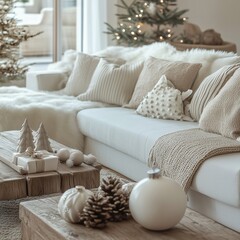 Neutral and Elegant Christmas Living Room Decor