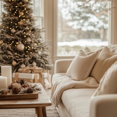 Neutral and Elegant Christmas Living Room Decor