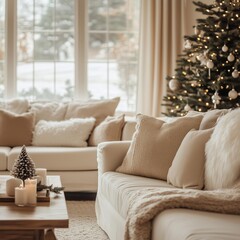Neutral and Elegant Christmas Living Room Decor