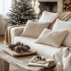Neutral and Elegant Christmas Living Room Decor