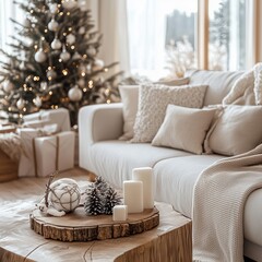 Neutral and Elegant Christmas Living Room Decor