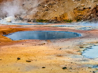 Close up of geothermal area with hot springs, Krysuvik in Iceland