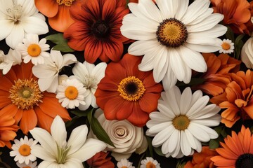Fototapeta premium Vibrant collection of colorful flowers arranged artfully with various shapes and sizes showcasing nature's beauty