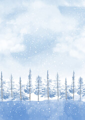Watercolour Forest Winter Landscape Scenery