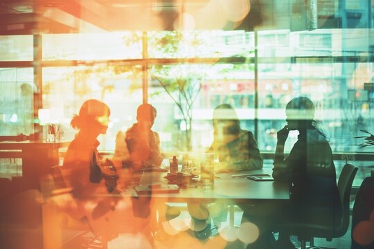 Blurred group of busy business peopl