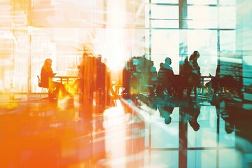 Blurred group of busy business peopl