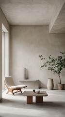 Fototapeta premium Neutral Minimalist Living Room Design