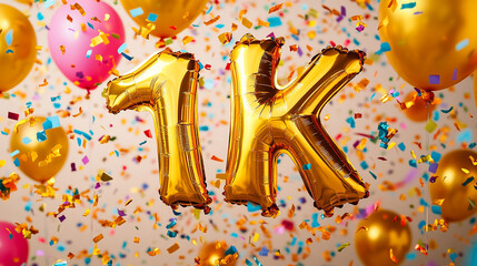 1K Followers Celebration  Gold Balloons   Confetti