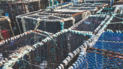 Lobster fisherman crayfish catching cages boxes nets new zealand
