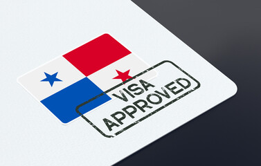 Panama flag and Visa Approved Stamp on a white paper 3D Illustration