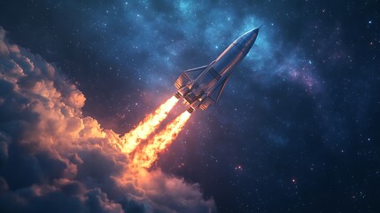 Obraz premium Spacecraft launching toward the starry sky for cosmic adventure image