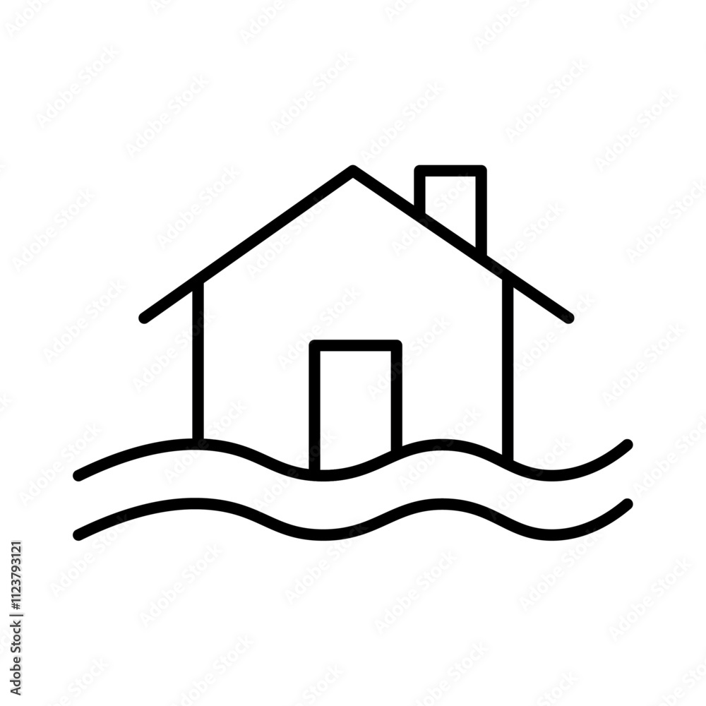 Poster flooded house icon outline vector for web ui