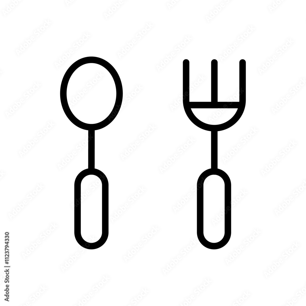 Poster Spoon and fork icon Outline vector for web ui