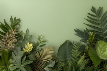 Fototapeta premium Lush green foliage arrangement displaying tropical and subtropical plants in a serene indoor environment