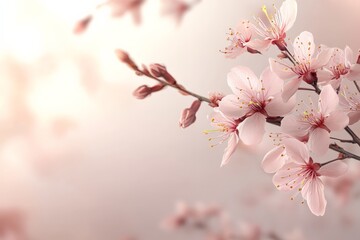 Fototapeta premium Beautiful cherry blossom branch blossoms in spring with soft pink flowers and delicate petals against a gentle background