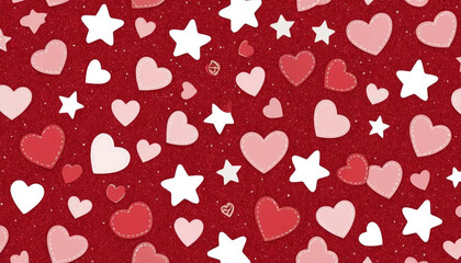 Obraz premium A repeating pattern of hearts and stars on a red background. Valentines Day Pattern.