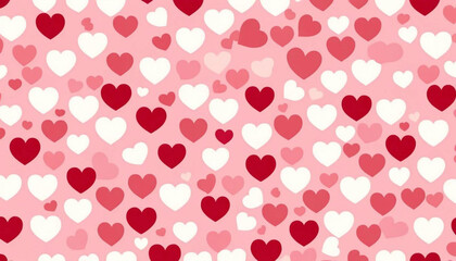 A repeating pattern of hearts in various styles.  The hearts are outlined in a reddish-pink color and filled with a slightly darker shade of pink or a lighter shade of red. Valentines Day Pattern.