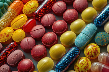 Rainbow Assortment of Colorful Pills and Capsules