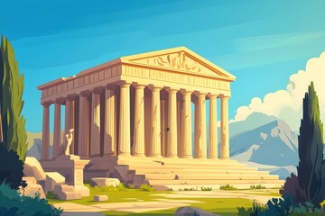 Obraz premium A digital illustration of an ancient greek temple in a cartoon style