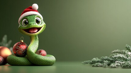 Fototapeta premium New year background with snake in Santa hat