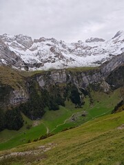 Swiss alps mountains with snow during a cloudy autumn afternoon